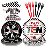 96 Pcs Race Car 10th Birthday Party Plates and Napkins - Grencian