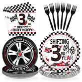 96 Pcs Race Car 3rd Birthday Party Plates and Napkins - Grencian