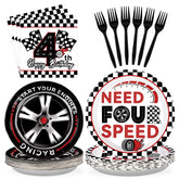 96 Pcs Race Car 4th Birthday Party Plates and Napkins - Grencian
