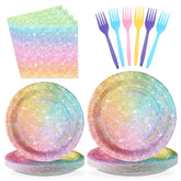 96 Pcs Rainbow Party Plates and Napkins - Grencian
