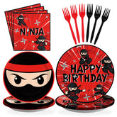 96 Pcs Red Black Ninja Birthday Party Plates and Napkins - Grencian
