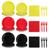 96 Pcs Red Black Yellow Party Plates and Napkins - Grencian