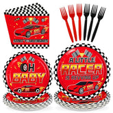 96 Pcs Red Car Baby Shower Party Plates and Napkins - Grencian