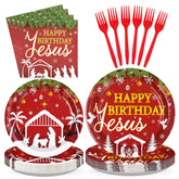 96 Pcs Red Jesus's Birthday Party Plates and Napkins - Grencian