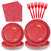 96 Pcs Red Pastel Rainbow Party Plates and Napkins - Grencian