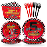 96 Pcs Red Race Car 5th Birthday Party Plates and Napkins - Grencian
