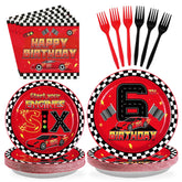 96 Pcs Red Race Car 6th Birthday Party Plates and Napkins - Grencian