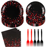 96 Pcs Red and Black Paper Plates and Napkins - Grencian