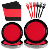 96 Pcs Red and Black Party Plates and Napkins - Grencian