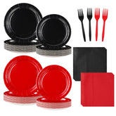96 Pcs Black Red Party Plates and Napkins - Grencian