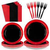 96 Pcs Red and Black Party Plates and Napkins - Grencian