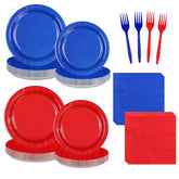 96 Pcs Red and Blue Party Plates and Napkins - Grencian