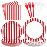 96 Pcs Red and White Striped Party Plates and Napkins - Grencian