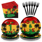 96 Pcs Reggae 1st Birthday Party Plates and Napkins - Grencian