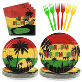 96 Pcs Reggae Birthday Party Plates and Napkins - Grencian