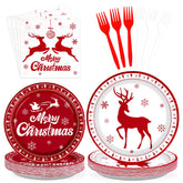 96 Pcs Reindeer Christmas Party Plates and Napkins - Grencian