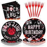 96 Pcs Rock and Roll Birthday Party Plates and Napkins - Grencian
