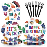 96 Pcs Rocks Geology Birthday Party Plates and Napkins - Grencian