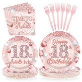 96 Pcs Rose Gold 18th Party Plates and Napkins - Grencian