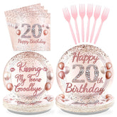 96 Pcs Rose Gold 20th Birthday Party Plates and Napkins - Grencian