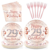 96 Pcs Rose Gold 29th Birthday Party Plates and Napkins - Grencian