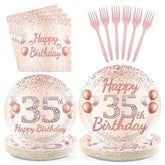 96 Pcs Rose Gold 35th Birthday Party Plates and Napkins - Grencian