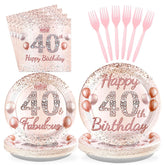 96 Pcs Rose Gold 40th Birthday Party Plates and Napkins - Grencian