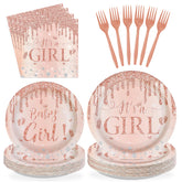 96 Pcs Rose Gold Baby Shower Party Plates and Napkins - Grencian