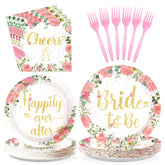 96 Pcs Rose Gold Bride Shower Party Plates and Napkins - Grencian