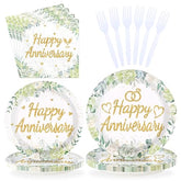 96 Pcs Sage Green Anniversary Party Plates and Napkins - Grencian