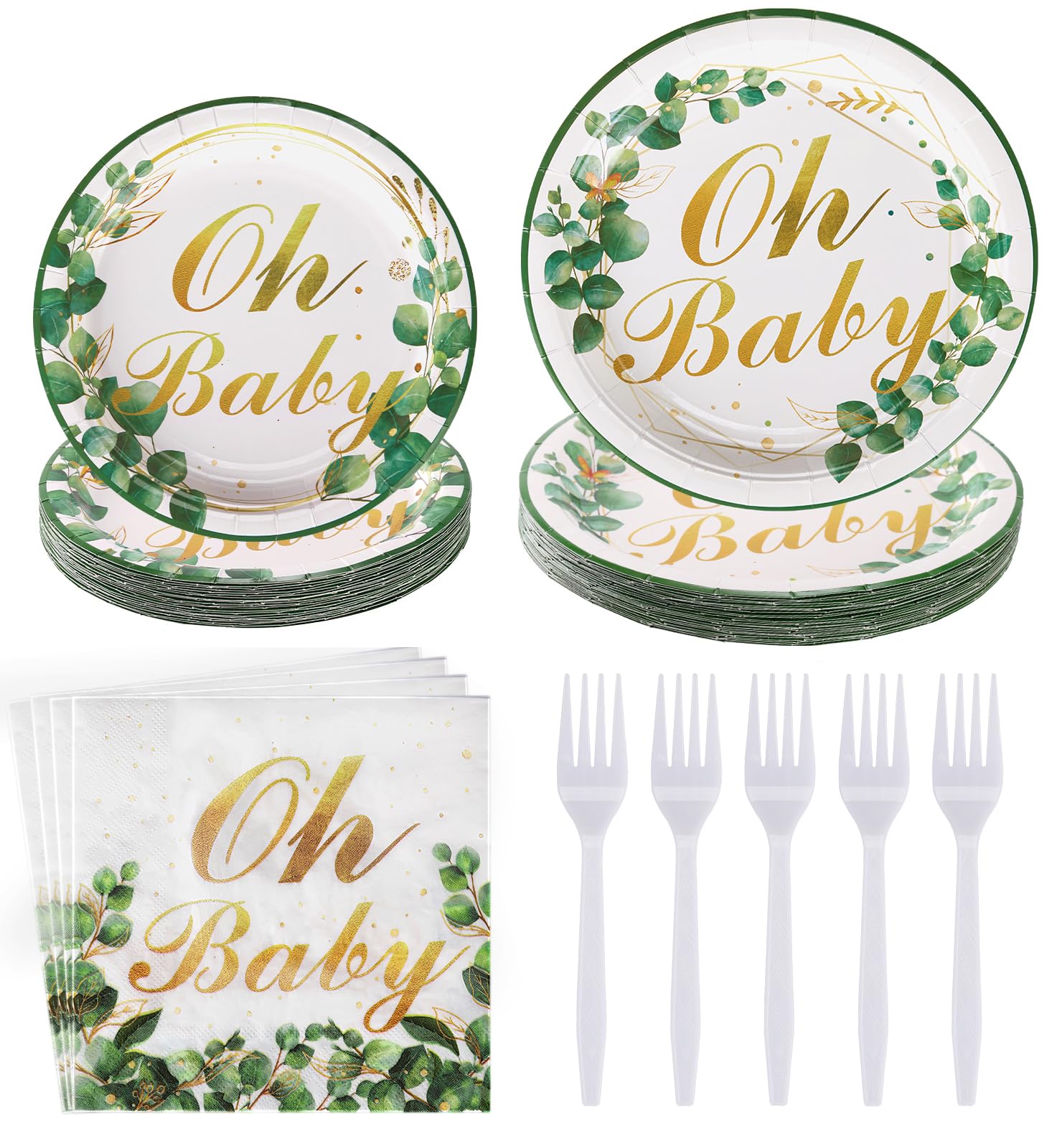 96 Pcs Sage Green Baby Shower Party Supplies Grencian