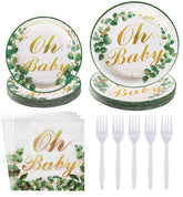 96 Pcs Sage Green Baby Shower Party Supplies - Grencian