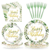 96 Pcs Sage Green Birthday Party Plates and Napkins - Grencian