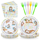 96 Pcs Sea Otter Birthday Party Plates and Napkins - Grencian