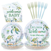 96 Pcs Sea Turtle Baby Shower Party Plates and Napkins - Grencian