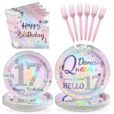 96 Pcs Silver Pink 17th Birthday Party Plates and Napkins - Grencian