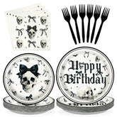 96 Pcs Skull and Bow Birthday Party Plates and Napkins - Grencian