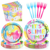 96 Pcs Slime Birthday Party Plates and Napkins - Grencian