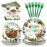 96 Pcs Sloth Birthday Party Plates and Napkins - Grencian