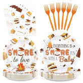 96 Pcs S'mores Baby Shower Party Plates and Napkins - Grencian
