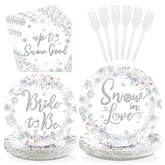 96 Pcs Snow Bridal Shower Party Plates and Napkins - Grencian