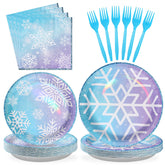 96 Pcs Snowflake Party Plates and Napkins - Grencian