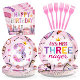 96 Pcs Spa 3rd Birthday Party Plates and Napkins - Grencian