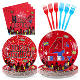 96 Pcs Spider 4th Birthday Party Plates and Napkins - Grencian