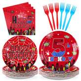 96 Pcs Spider 5th Birthday Party Plates and Napkins - Grencian