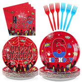 96 Pcs Spider 6th Birthday Party Plates and Napkins - Grencian