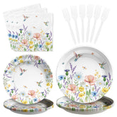 96 Pcs Spring Wildflower Party Plates and Napkins - Grencian