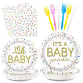 96 Pcs Sprinkle Baby Shower Party Plates and Napkins - Grencian