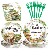 96 Pcs Storybook Baby Shower Party Plates and Napkins - Grencian