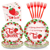 96 Pcs Strawberry 2nd Birthday Party Plates and Napkins - Grencian
